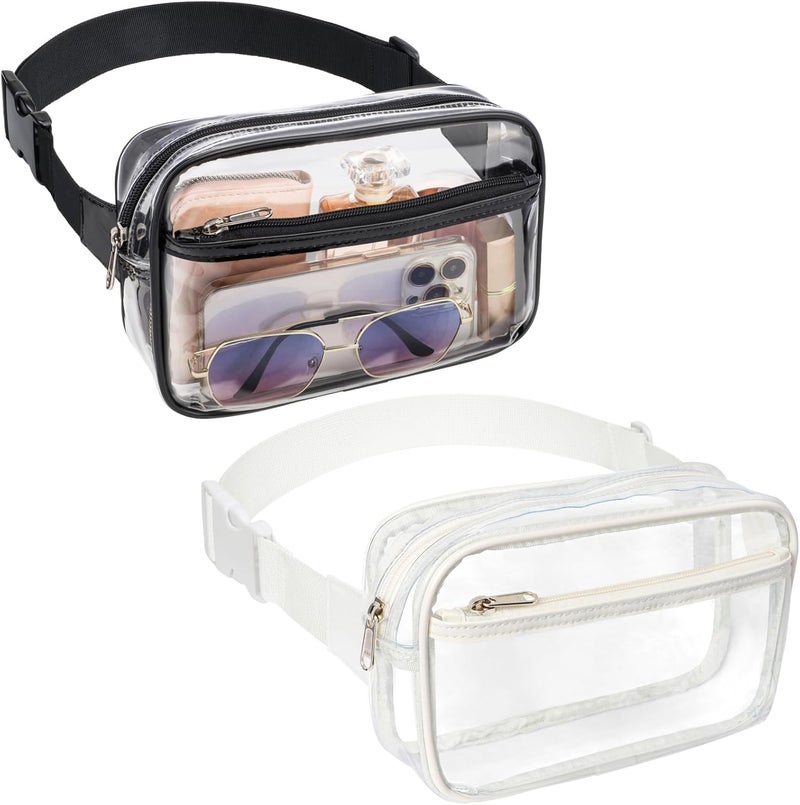 Veckle Clear Fanny Pack - Plus Size Only 35" - 51" Clear Belt Bag Stadiuim Approved for Women Transparent Waist Bag Crossbody for Sports Events, Concerts, White+Black - Image 1